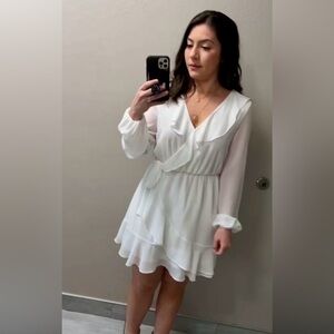 Altar'd State White V-Neck bow with ruffles long sleeve Size S.